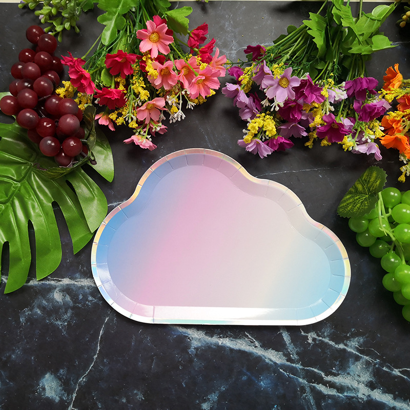 New Party Plate Disposable Paper Tray Children's Birthday Cake Fruit Dish Cute White Cloud Color Small Plate