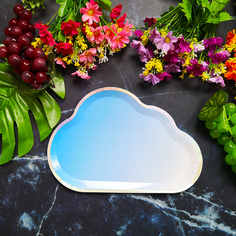 New Party Plate Disposable Paper Tray Children's Birthday Cake Fruit Dish Cute White Cloud Color Small Plate