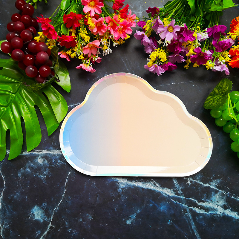 New Party Plate Disposable Paper Tray Children's Birthday Cake Fruit Dish Cute White Cloud Color Small Plate