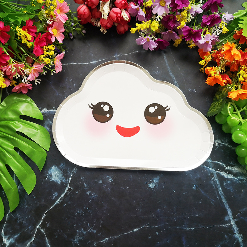 New Party Plate Disposable Paper Tray Children's Birthday Cake Fruit Dish Cute White Cloud Color Small Plate