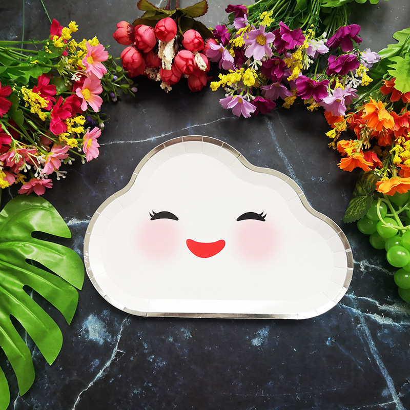 New Party Plate Disposable Paper Tray Children's Birthday Cake Fruit Dish Cute White Cloud Color Small Plate