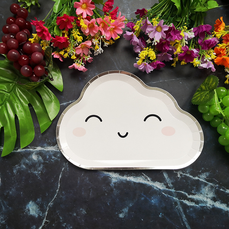 New Party Plate Disposable Paper Tray Children's Birthday Cake Fruit Dish Cute White Cloud Color Small Plate