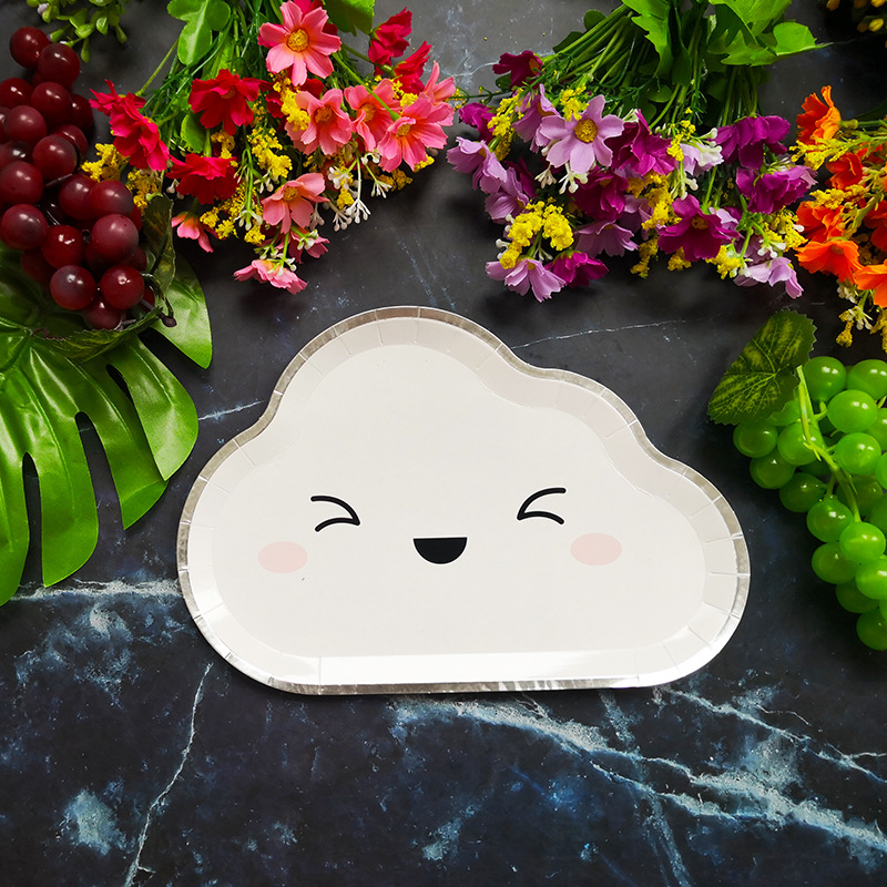 New Party Plate Disposable Paper Tray Children's Birthday Cake Fruit Dish Cute White Cloud Color Small Plate