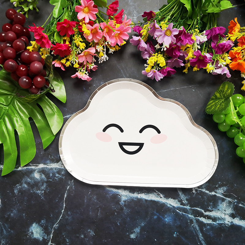 New Party Plate Disposable Paper Tray Children's Birthday Cake Fruit Dish Cute White Cloud Color Small Plate