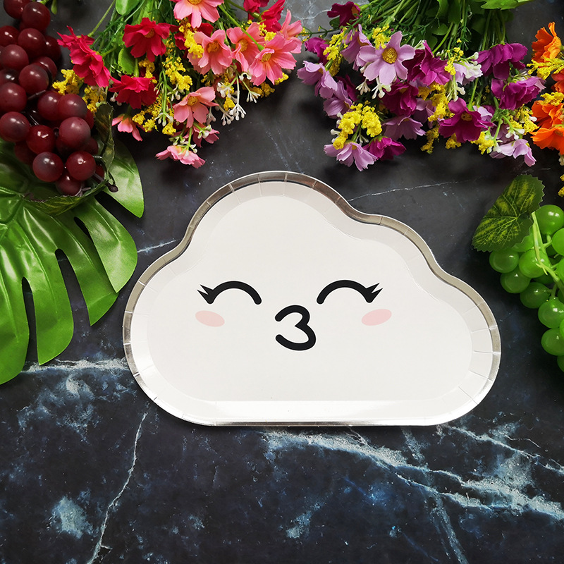 New Party Plate Disposable Paper Tray Children's Birthday Cake Fruit Dish Cute White Cloud Color Small Plate