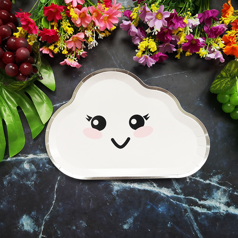 New Party Plate Disposable Paper Tray Children's Birthday Cake Fruit Dish Cute White Cloud Color Small Plate
