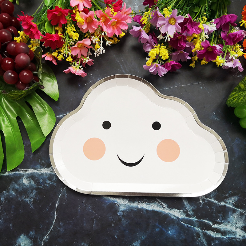 New Party Plate Disposable Paper Tray Children's Birthday Cake Fruit Dish Cute White Cloud Color Small Plate
