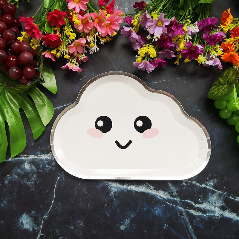 New Party Plate Disposable Paper Tray Children's Birthday Cake Fruit Dish Cute White Cloud Color Small Plate