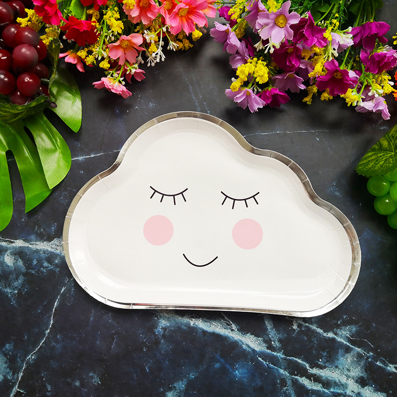 New Party Plate Disposable Paper Tray Children's Birthday Cake Fruit Dish Cute White Cloud Color Small Plate
