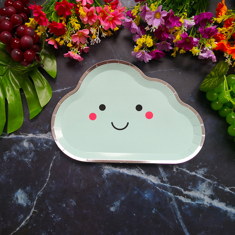 New Party Plate Disposable Paper Tray Children's Birthday Cake Fruit Dish Cute White Cloud Color Small Plate