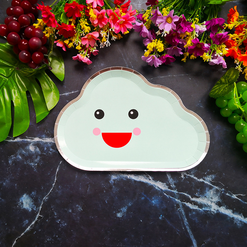 New Party Plate Disposable Paper Tray Children's Birthday Cake Fruit Dish Cute White Cloud Color Small Plate