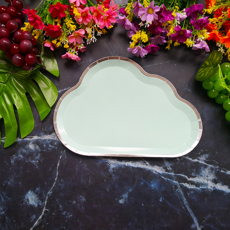 New Party Plate Disposable Paper Tray Children's Birthday Cake Fruit Dish Cute White Cloud Color Small Plate