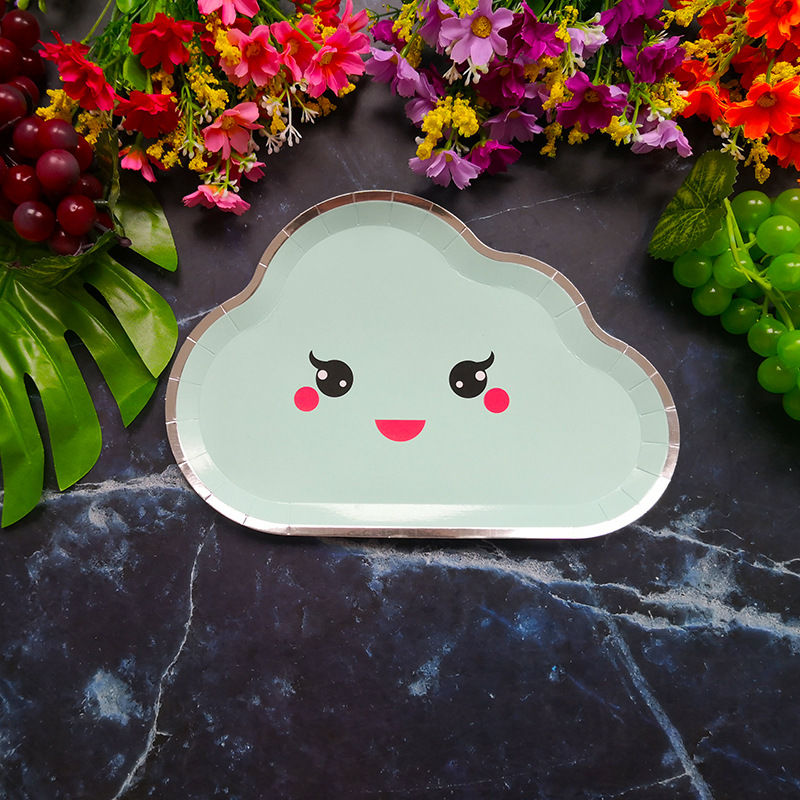 New Party Plate Disposable Paper Tray Children's Birthday Cake Fruit Dish Cute White Cloud Color Small Plate