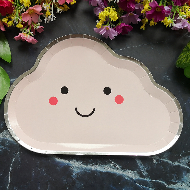 New Party Plate Disposable Paper Tray Children's Birthday Cake Fruit Dish Cute White Cloud Color Small Plate