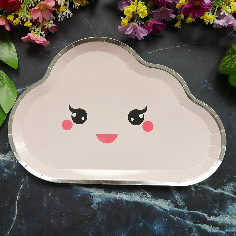 New Party Plate Disposable Paper Tray Children's Birthday Cake Fruit Dish Cute White Cloud Color Small Plate
