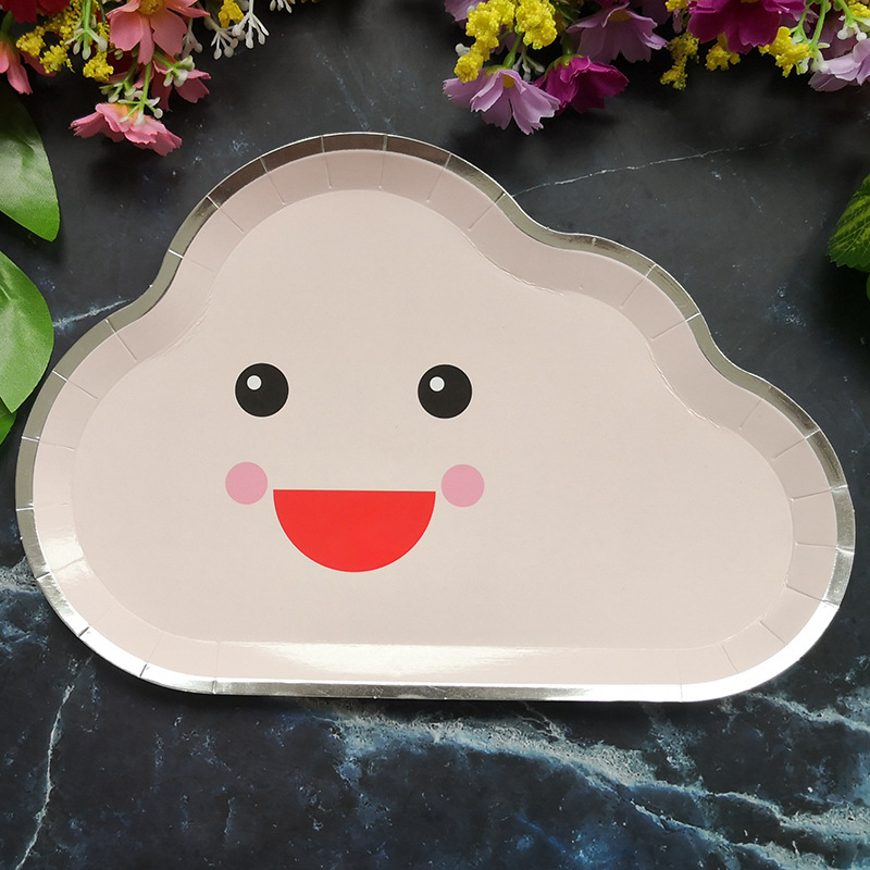 New Party Plate Disposable Paper Tray Children's Birthday Cake Fruit Dish Cute White Cloud Color Small Plate