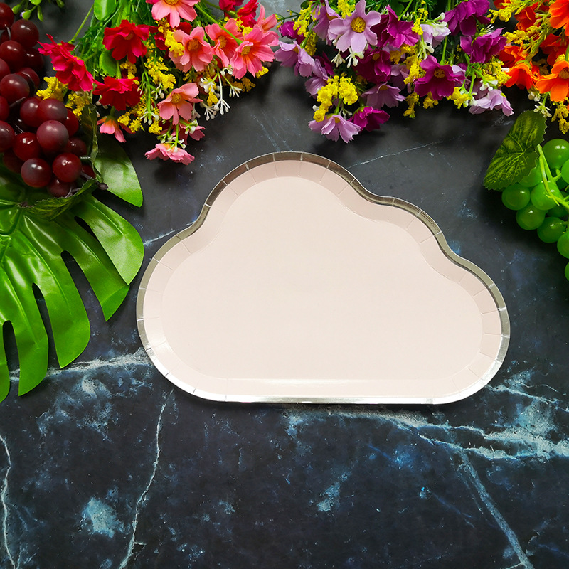 New Party Plate Disposable Paper Tray Children's Birthday Cake Fruit Dish Cute White Cloud Color Small Plate
