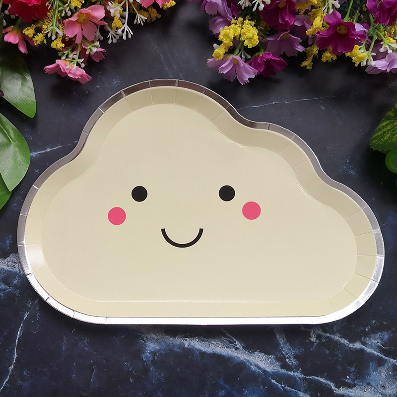 New Party Plate Disposable Paper Tray Children's Birthday Cake Fruit Dish Cute White Cloud Color Small Plate