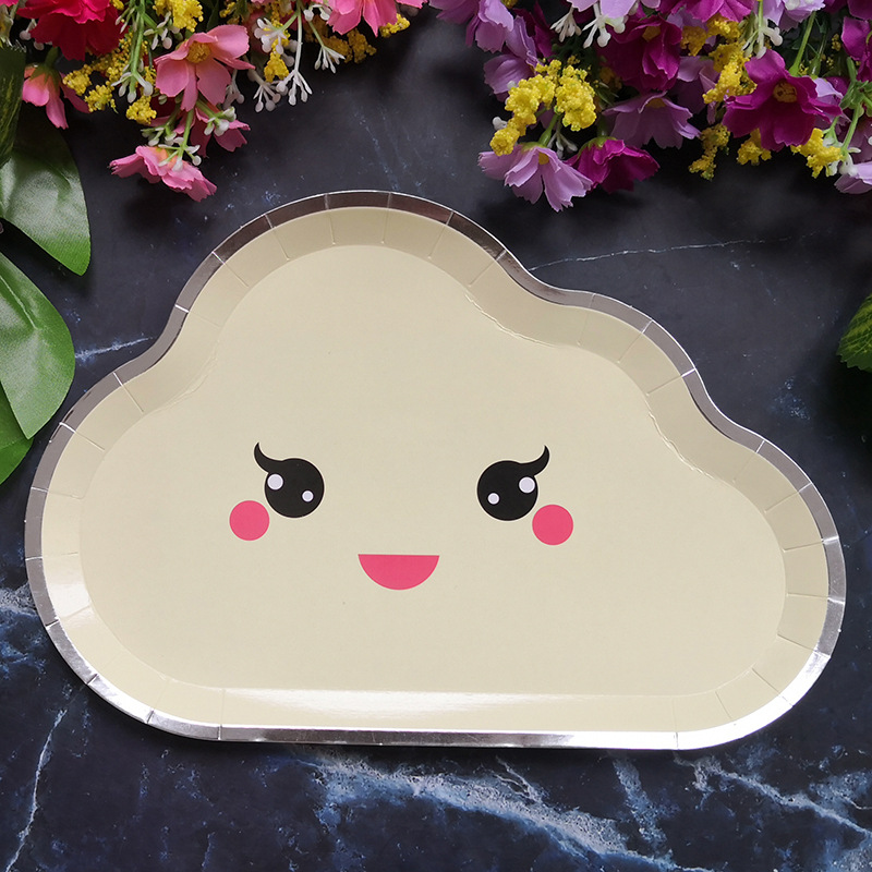 New Party Plate Disposable Paper Tray Children's Birthday Cake Fruit Dish Cute White Cloud Color Small Plate