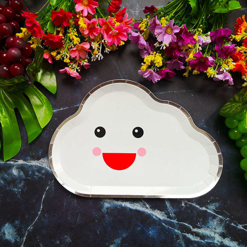 New Party Plate Disposable Paper Tray Children's Birthday Cake Fruit Dish Cute White Cloud Color Small Plate