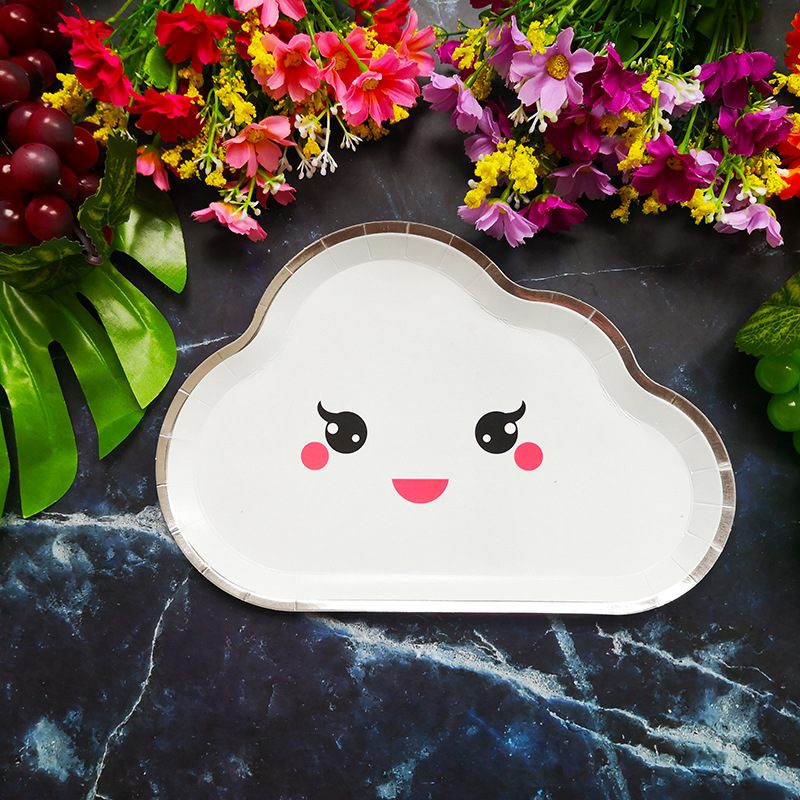 New Party Plate Disposable Paper Tray Children's Birthday Cake Fruit Dish Cute White Cloud Color Small Plate