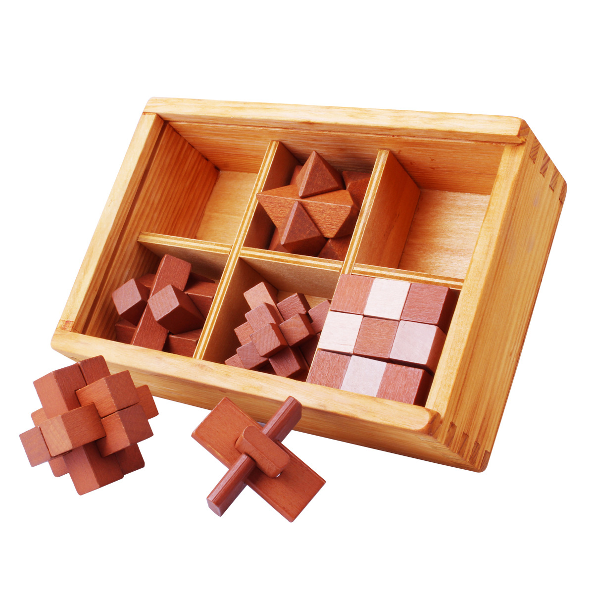 Novelty Toys Leisure Intelligence Children Unlock Toys Wooden Box 6-Piece Set Building Blocks Burr Puzzle Set Stall