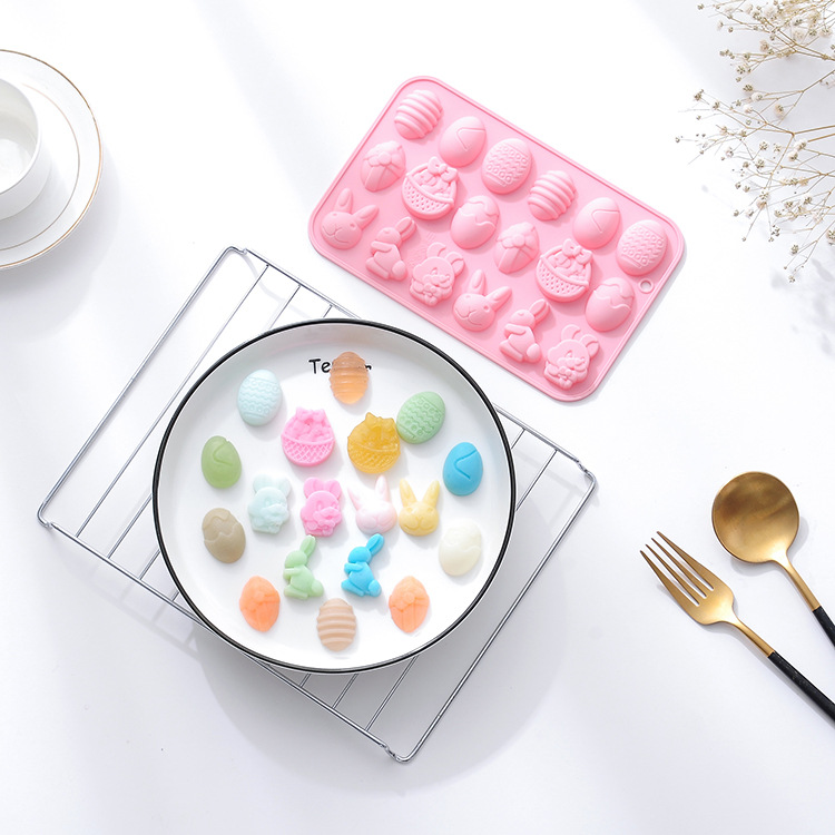 Spot Silicone 18-Piece Rejuvenating Device Rabbit Chocolate Mold Ice Tray Easter Day DIY Egg Pattern Cake Mold