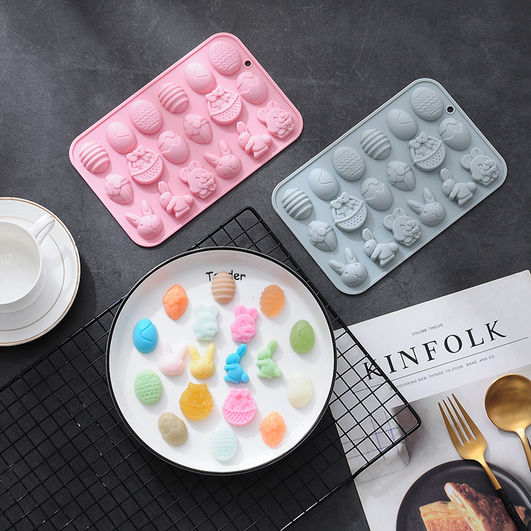 Spot Silicone 18-Piece Rejuvenating Device Rabbit Chocolate Mold Ice Tray Easter Day DIY Egg Pattern Cake Mold