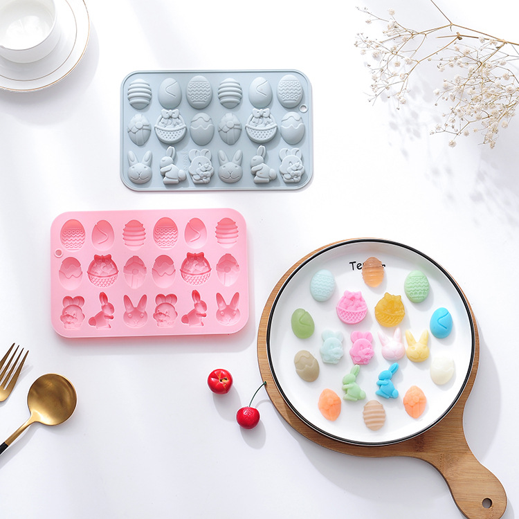 Spot Silicone 18-Piece Rejuvenating Device Rabbit Chocolate Mold Ice Tray Easter Day DIY Egg Pattern Cake Mold