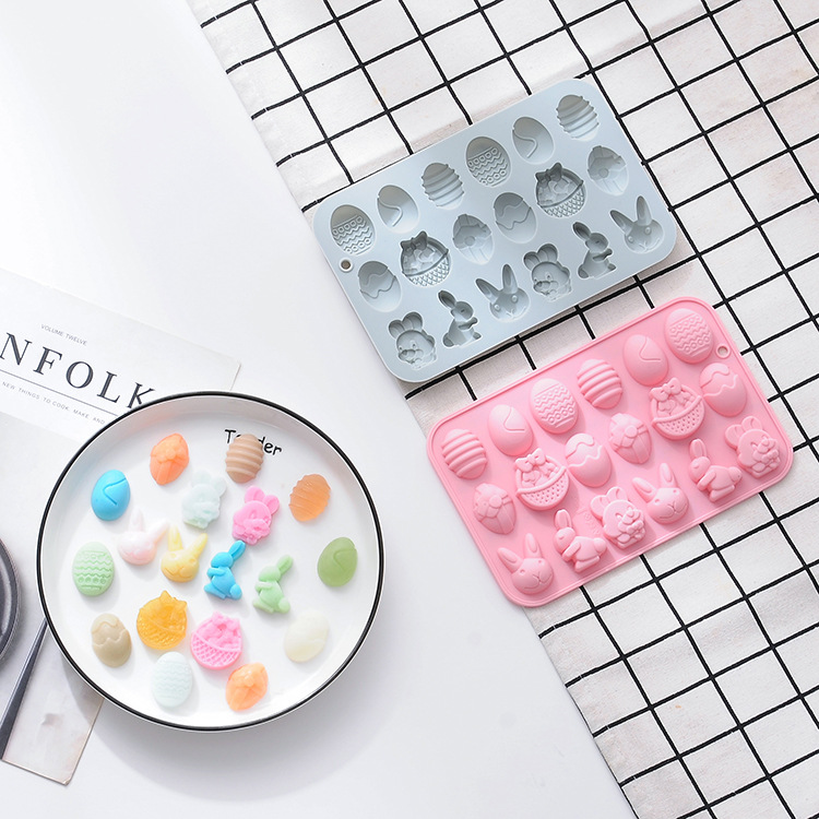 Spot Silicone 18-Piece Rejuvenating Device Rabbit Chocolate Mold Ice Tray Easter Day DIY Egg Pattern Cake Mold