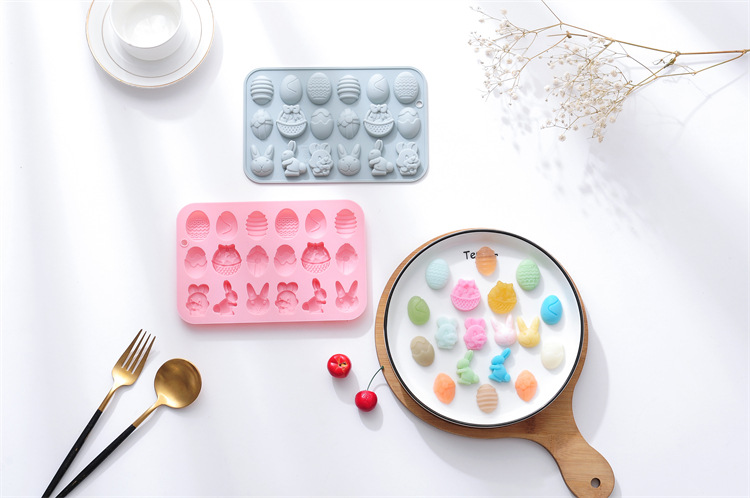 Spot Silicone 18-Piece Rejuvenating Device Rabbit Chocolate Mold Ice Tray Easter Day DIY Egg Pattern Cake Mold