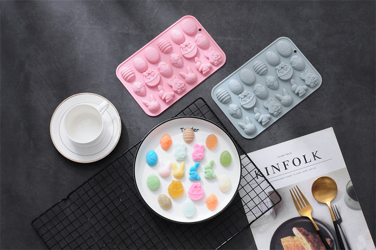 Spot Silicone 18-Piece Rejuvenating Device Rabbit Chocolate Mold Ice Tray Easter Day DIY Egg Pattern Cake Mold