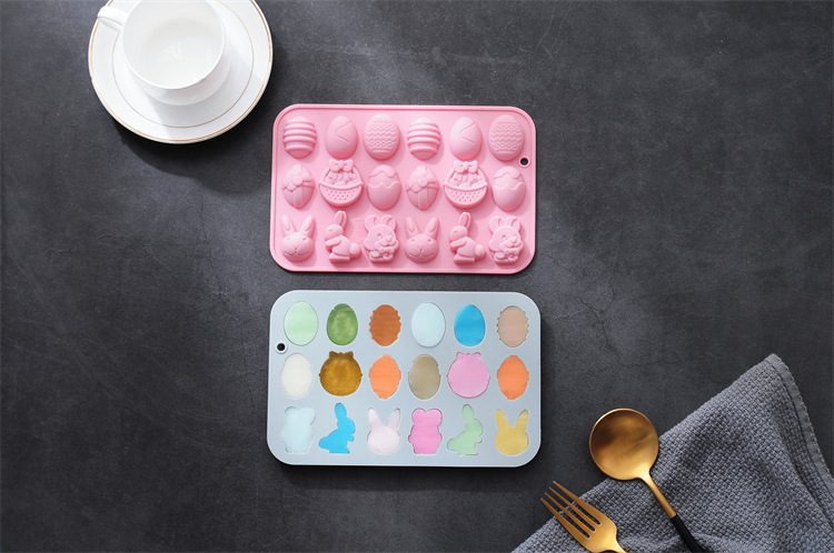 Spot Silicone 18-Piece Rejuvenating Device Rabbit Chocolate Mold Ice Tray Easter Day DIY Egg Pattern Cake Mold