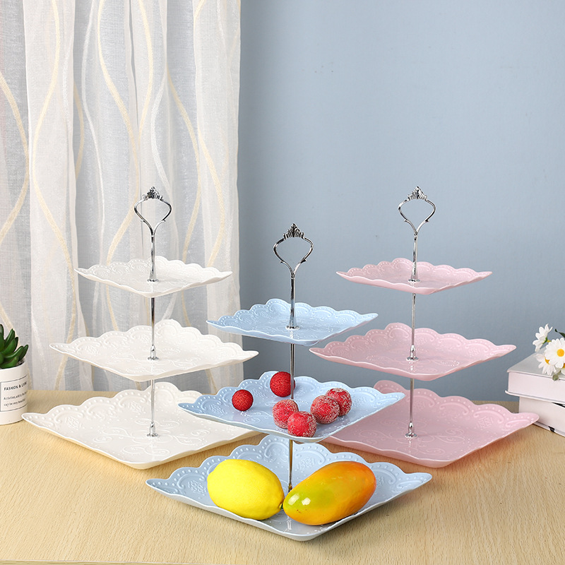 Afternoon Tea Dessert Tray MultiLayer Plastic Fruit Plate Dessert Table Decoration Cake Plate ThreeLayer Cake Stand