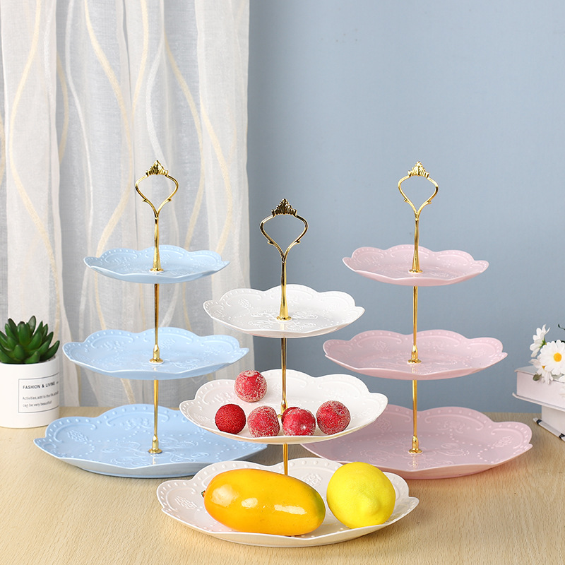 Afternoon Tea Dessert Tray MultiLayer Plastic Fruit Plate Dessert Table Decoration Cake Plate ThreeLayer Cake Stand