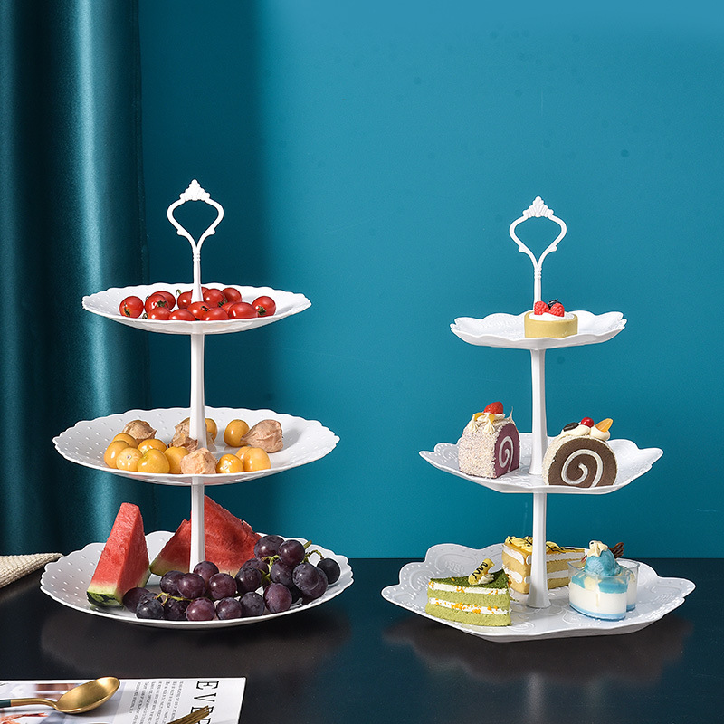 Afternoon Tea Dessert Tray MultiLayer Plastic Fruit Plate Dessert Table Decoration Cake Plate ThreeLayer Cake Stand