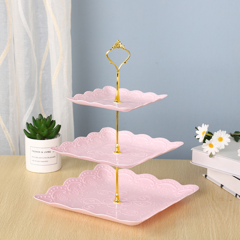Afternoon Tea Dessert Tray MultiLayer Plastic Fruit Plate Dessert Table Decoration Cake Plate ThreeLayer Cake Stand