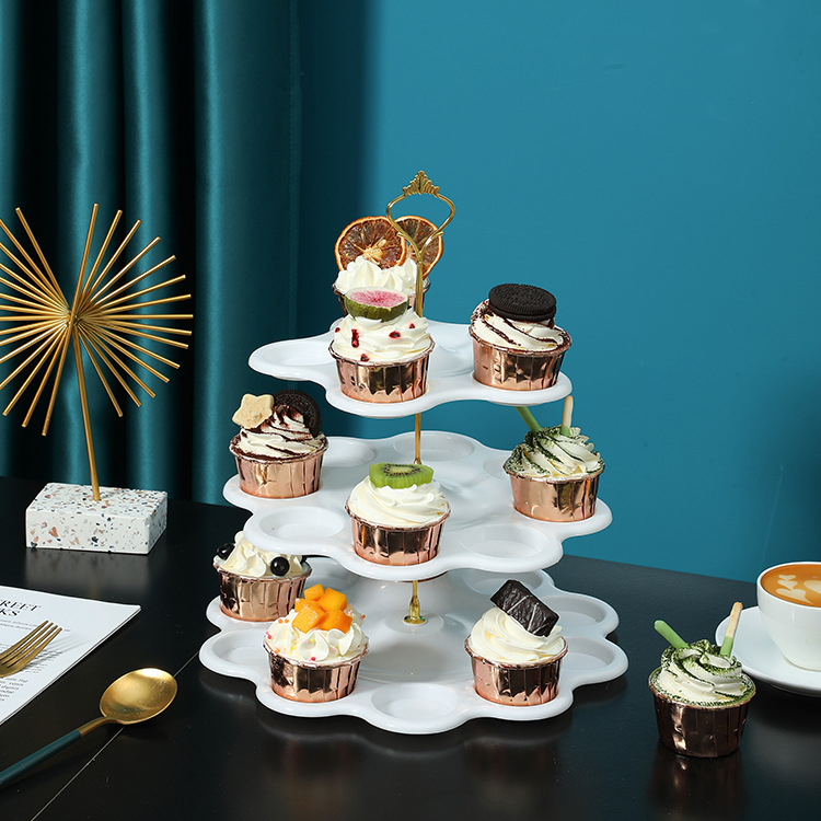 Afternoon Tea Dessert Tray MultiLayer Plastic Fruit Plate Dessert Table Decoration Cake Plate ThreeLayer Cake Stand