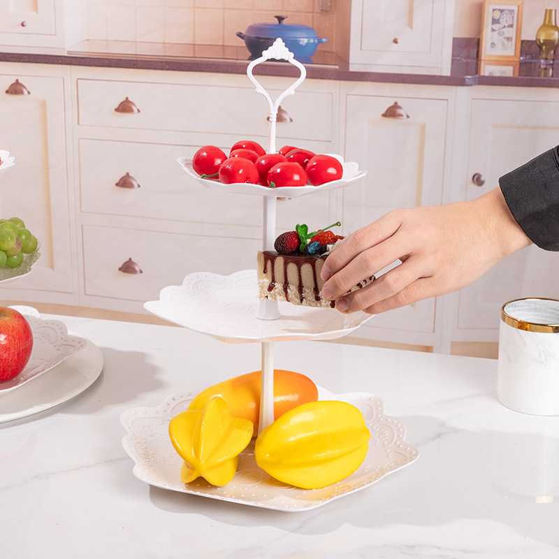 Afternoon Tea Dessert Tray MultiLayer Plastic Fruit Plate Dessert Table Decoration Cake Plate ThreeLayer Cake Stand