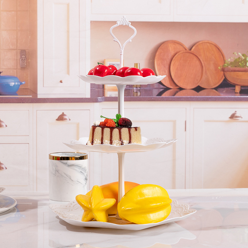 Afternoon Tea Dessert Tray MultiLayer Plastic Fruit Plate Dessert Table Decoration Cake Plate ThreeLayer Cake Stand
