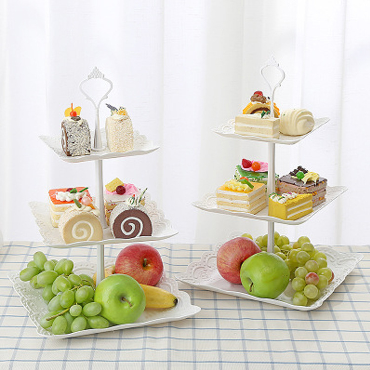 Afternoon Tea Dessert Tray MultiLayer Plastic Fruit Plate Dessert Table Decoration Cake Plate ThreeLayer Cake Stand
