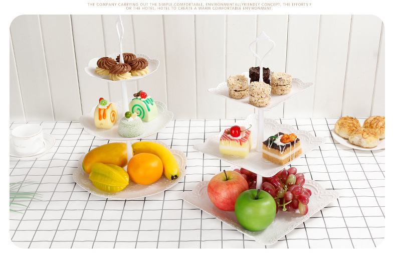 Afternoon Tea Dessert Tray MultiLayer Plastic Fruit Plate Dessert Table Decoration Cake Plate ThreeLayer Cake Stand