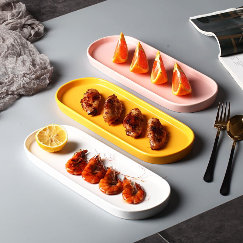 Nordic Simple Oval Tray Rectangular Plate Japanese Dim Sum Plate Cuisine Sushi Plate Thick Cake Plate