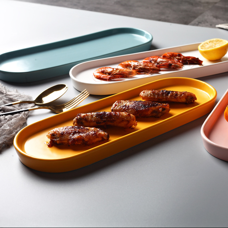 Nordic Simple Oval Tray Rectangular Plate Japanese Dim Sum Plate Cuisine Sushi Plate Thick Cake Plate