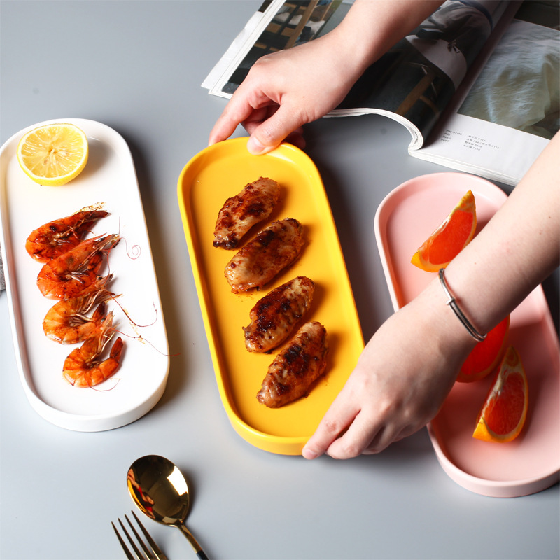Nordic Simple Oval Tray Rectangular Plate Japanese Dim Sum Plate Cuisine Sushi Plate Thick Cake Plate