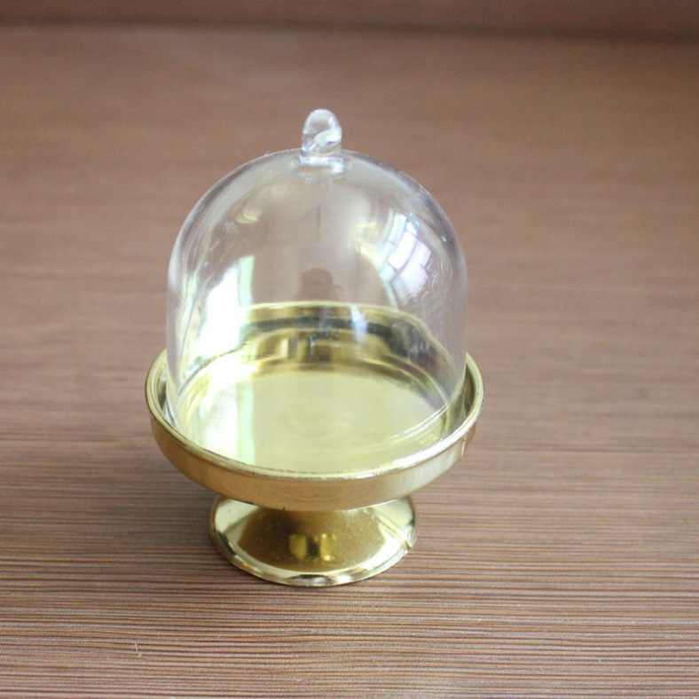 Simulation Candy Toy Transparent Plastic Cake Tray Gold and Silver Cake Cover Mini Candy Toy Works Dustproof Display Cover