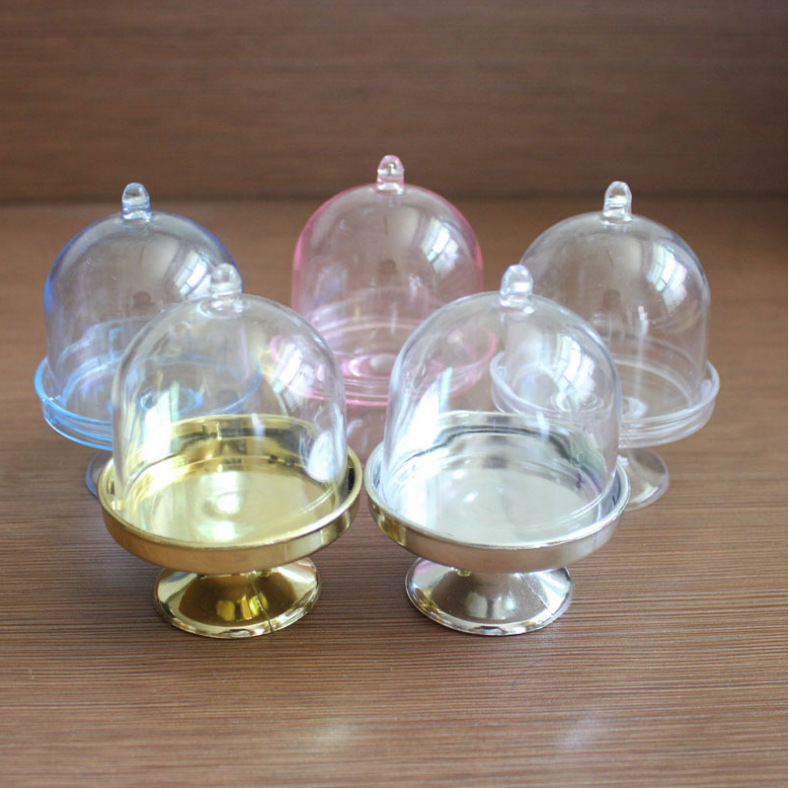 Simulation Candy Toy Transparent Plastic Cake Tray Gold and Silver Cake Cover Mini Candy Toy Works Dustproof Display Cover