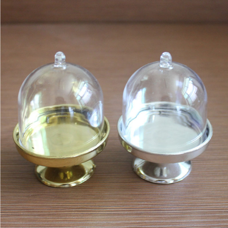 Simulation Candy Toy Transparent Plastic Cake Tray Gold and Silver Cake Cover Mini Candy Toy Works Dustproof Display Cover