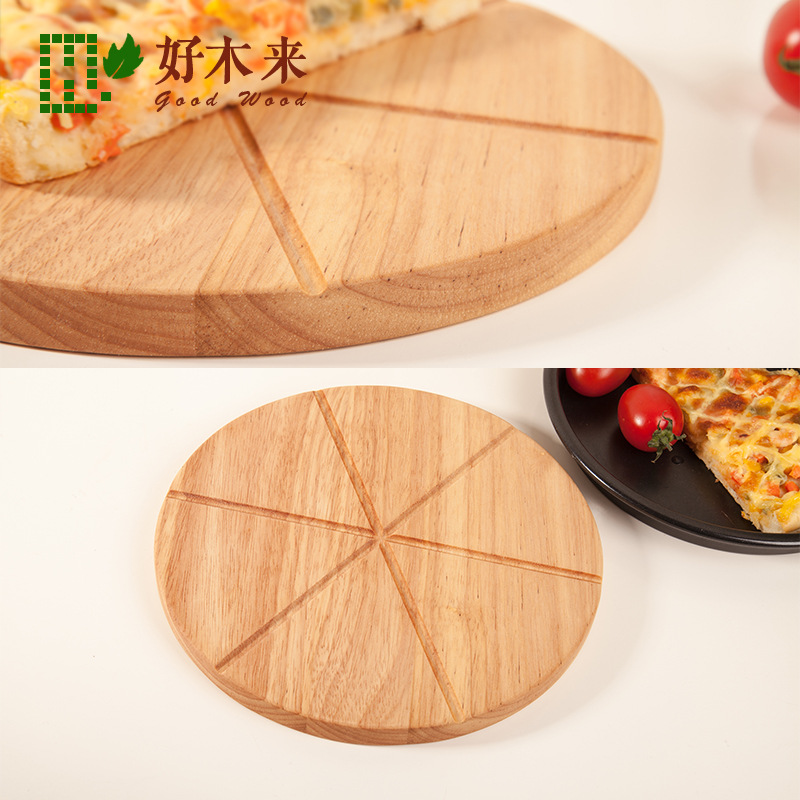 Haomulai Cut Pizza Plate Wooden Cut Fruit Cutting Board round Pizza Tray Bread Cake Base Plate Dish