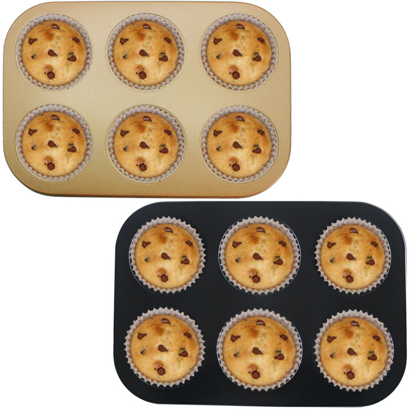 6-Piece Cake Mold Black Gold Non-Stick Baking Tray Muffin Egg Cake Mold AliExpress Cross-Border Platform Exclusive